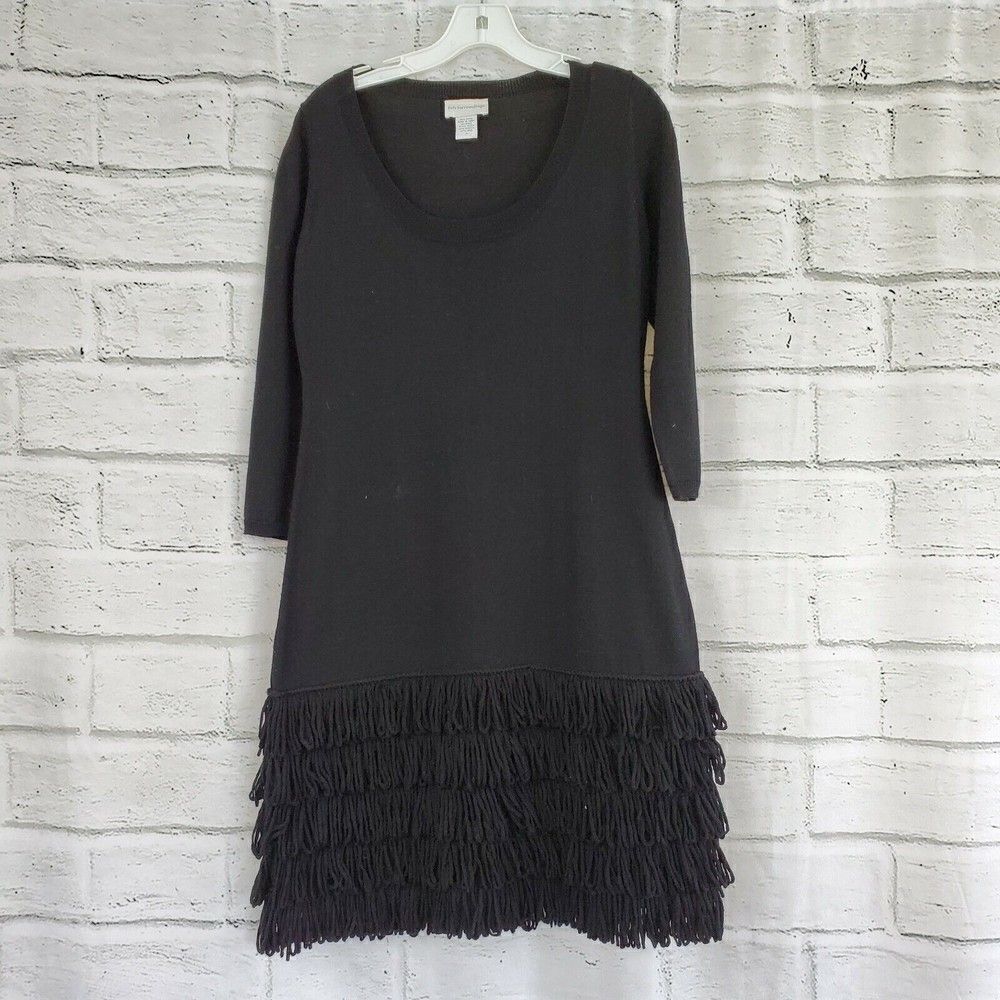 Soft Surroundings Women’s S Theodora Fringe Sweater Dress wool Black flapper